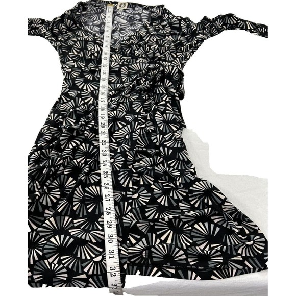 Anne Klein Size Small Black Gray‎ Faux Wrap Dress Geometric Body Con Career - Picture 9 of 11